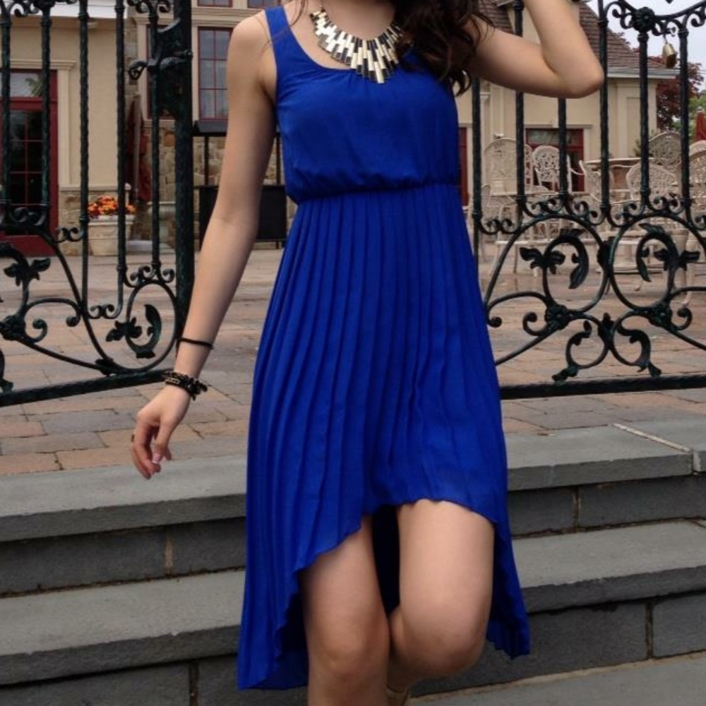 Pleated High-Low Dress